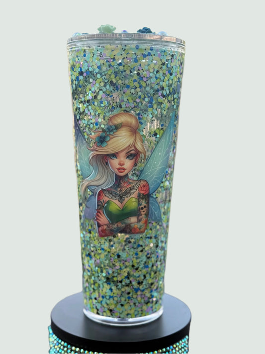 24oz Tatted Tinkerbell Snowglobe Tumbler